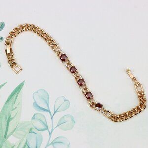 "Rose Gold Bracelet with Red Octagon Stones and CZ Link Detailing, XPBL0820